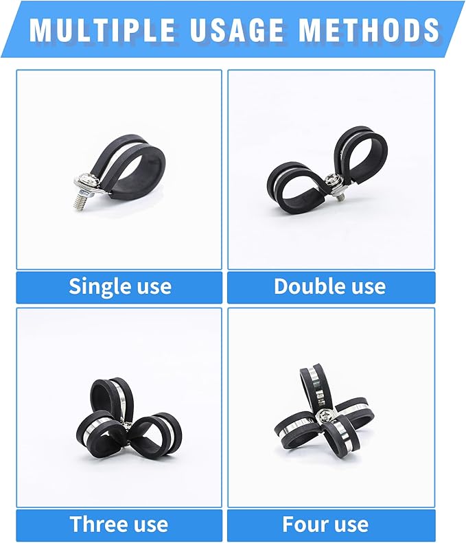 36PCS 5/16" Double Cable Clamps with updated Riveted Reinforce, 304 Stainless Steel Rubber Cushioned Insulated Loop Pipe Wire Clamps