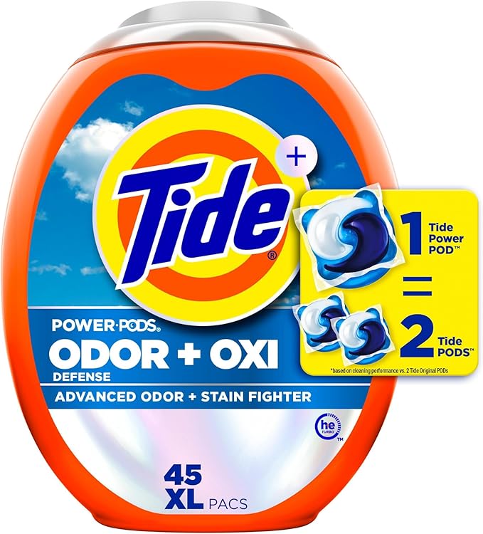 Tide Odor Defense + Oxi Laundry Detergent Pacs, Original Scent, 45 Count, Advanced Odor + Stain Fighter