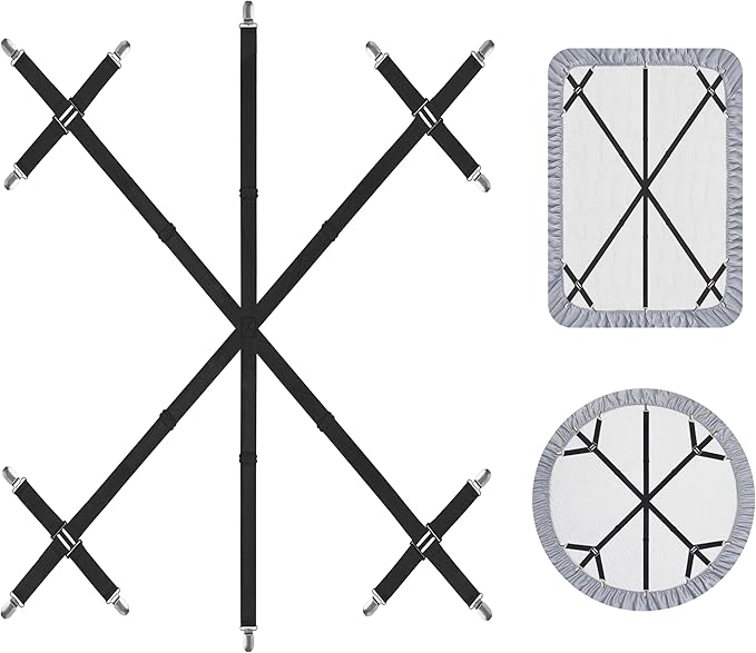 Mkono Bed Sheet Straps Fitted Sheet Clips Holder Keep Sheets Firm & Tight 6 Way Cross 14 Clips Sheet Suspenders for King Queen Twin Bed Round Square Mattresses Dorm Room Essentials, Black