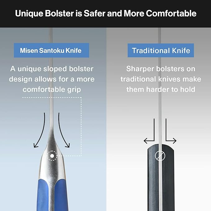 Misen Japanese Santoku Chef Knife - 8 Inch High Carbon Stainless Steel - Classic Japanese Knife Design for Cutting, Slicing, and Chopping - Razor Sharp Japanese Style Kitchen Knife, Blue