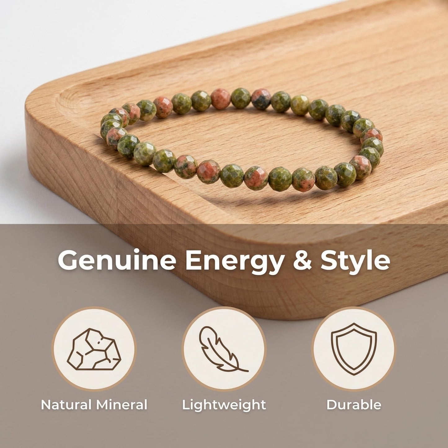 Angelstones Natural Unakite Gemstone Small Beaded Stretch Bracelet, 4mm Faceted Round Beads, Crystal Healing Bracelet for Women