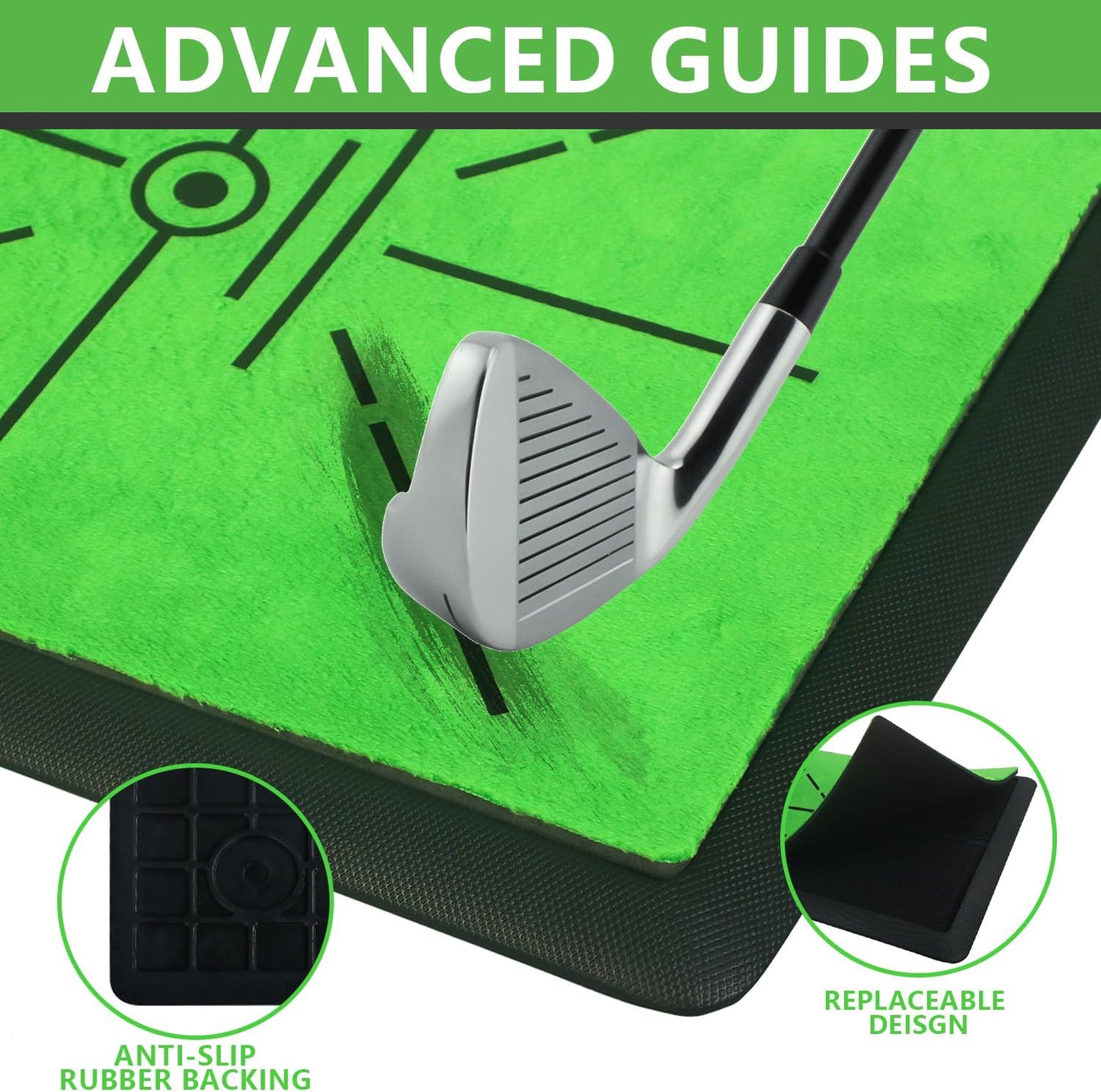 Golf Hitting Mat – Swing Path Feedback Trainer with Durable Rubber Base & Replaceable Turf for Indoor or Outdoor Practice