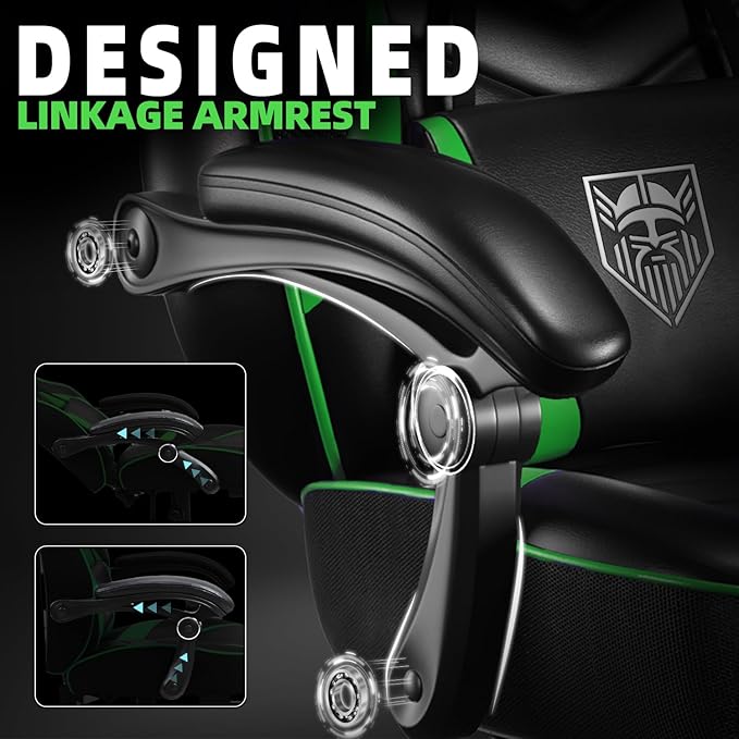 Vonesse Gaming Chair, Big and Tall Gaming Chair with Footrest and Massage, Gaming Chairs for Adults with Lumbar Support, Ergonomic High Back Computer Chair with Pocket Spring Cushion (Green/Black)