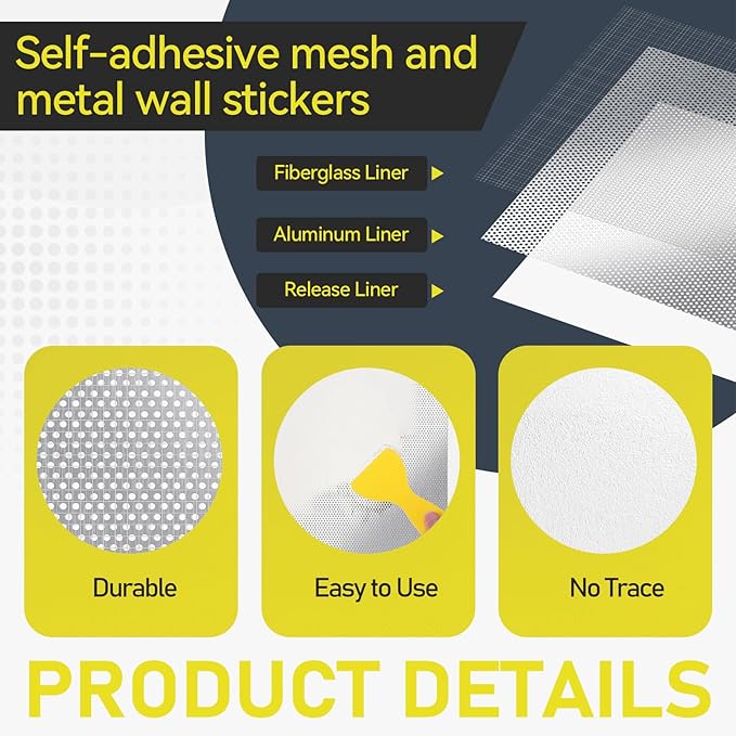 4 Pcs Drywall Repair Patch 12" x 12" Self Adhesive Aluminum Wall Fiber Mesh Repair Kit with Scraper Metal Large Hole Sheet Rock Patch for Ceiling Drywall Plaster