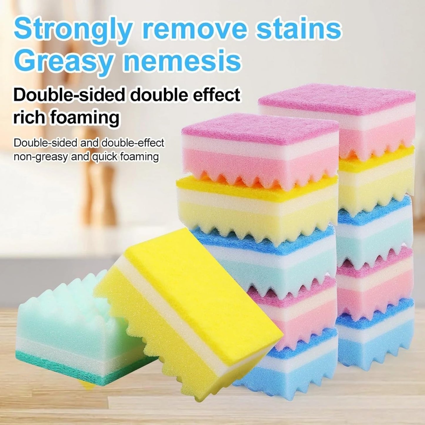 Non-Scratch Cellulose Scrub Sponge,Multipurpose Cleaning Scrubber, Dual-Sided Dishwashing Sponge for Kitchen (Blue & Green, S Type 4pcs)