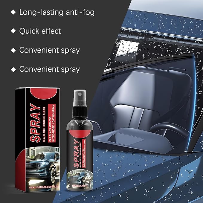 Auto Glass Cleaner Spray for Windshield Windows Mirrors, Anti-Fog Prevents Buildup, Streak-Free Versatile Automotive Window Cleaner Car Glass Clean Spray, 3.38 fl oz