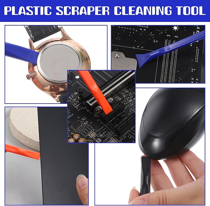 12 PCS Plastic Scraper Non Scratch Scrapers Cleaning Tool Multi-Purpose Label Scraper Remover Pen for Paint, Stickers, Labels, Tight Spaces, Crevices (Black, Blue, Orange)