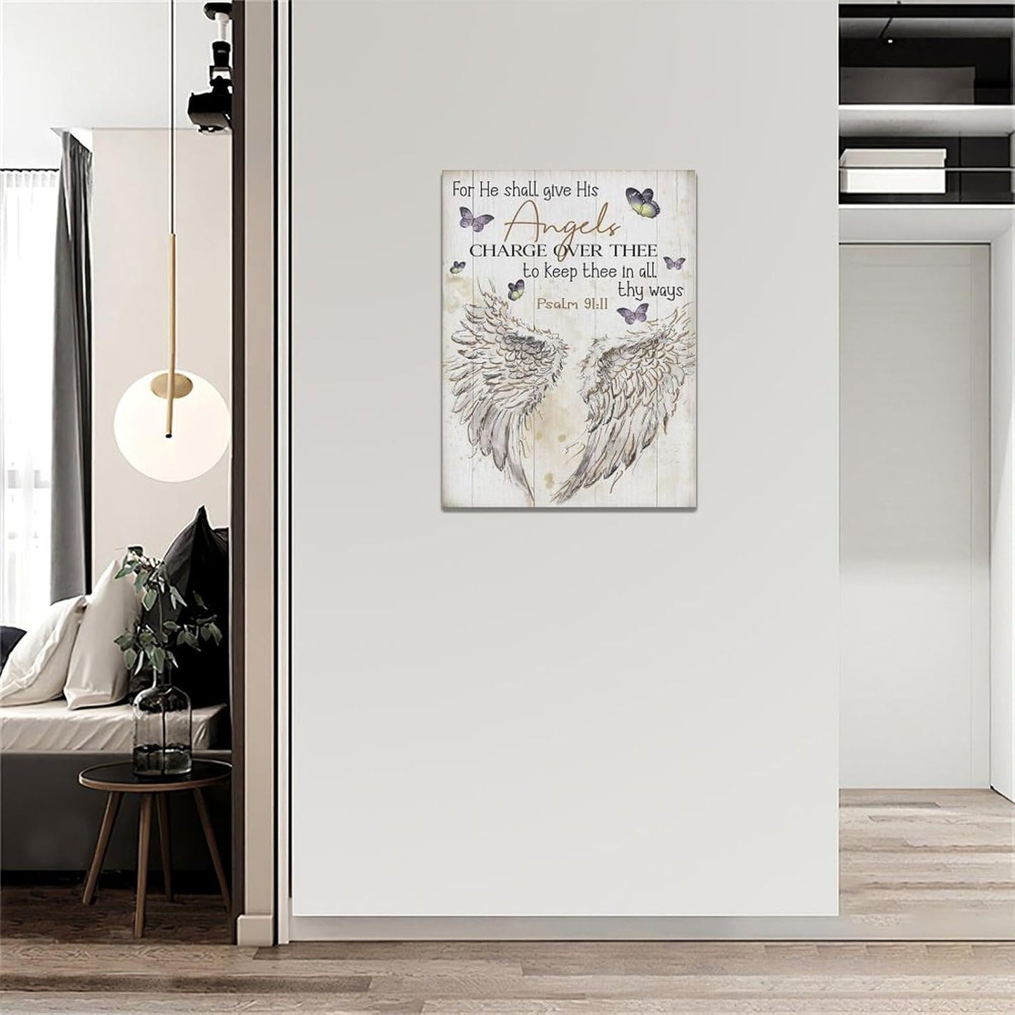 Scripture Psalm 91 Wall Art Christian Angel Wings Pictures Wall Decor Bible Verse Canvas Painting Print Artwork Abstract Modern Home Decorations Framed Ready to Hang for Office Living Room 20"x24"