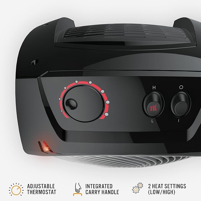 Vornado VH10 (2025) Space Heater for Indoor Use, Adjustable Thermostat, 2 Heat Settings, Advanced Safety Features, Integrated Carry Handle, Large Heater for Bedroom and Living Room, Quiet, Black