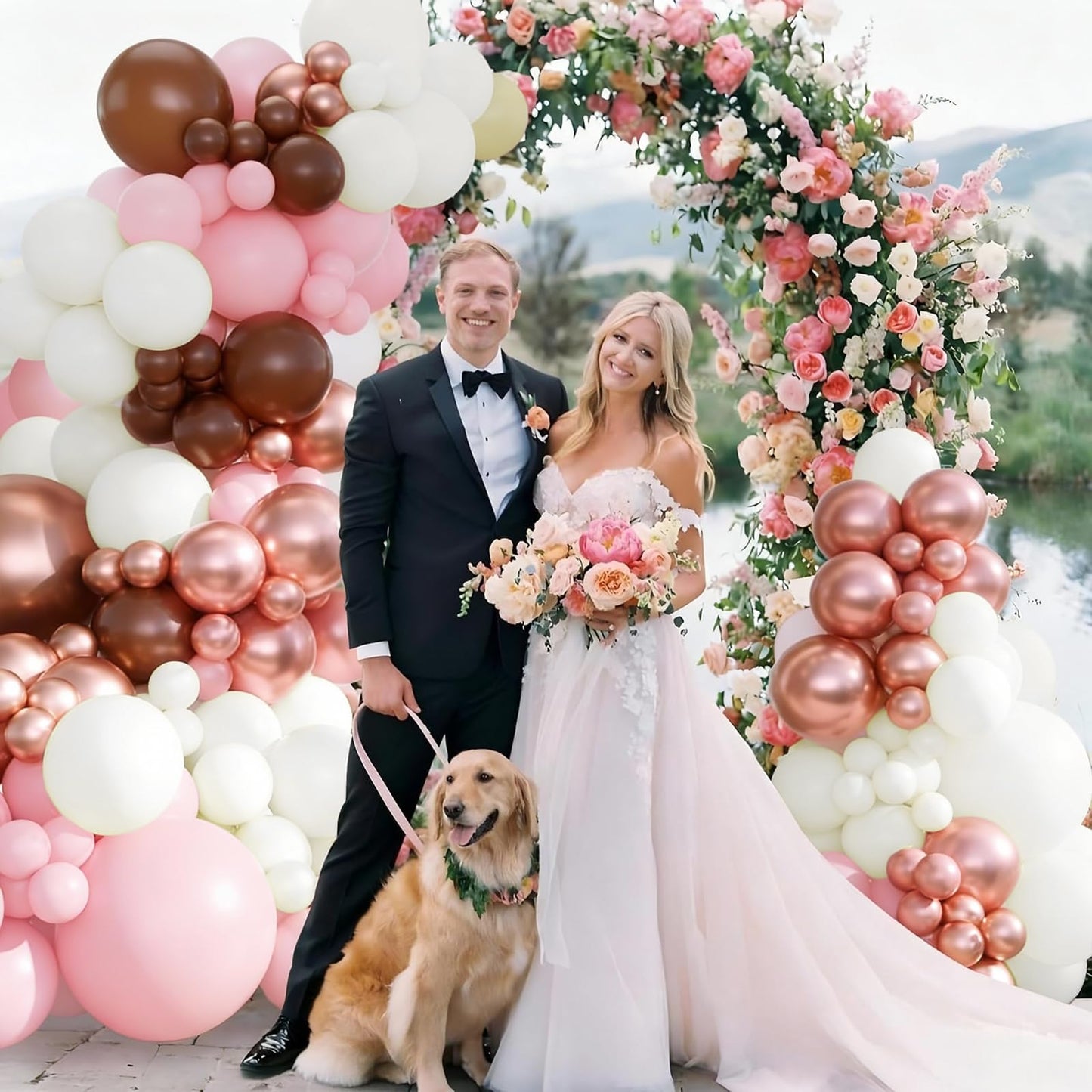 Dusty Pink Balloon Arch,Boho Balloon Garland with Blush Pink and Brown Rose Gold White Sand Balloons for Girl Baby Shower Bridal Valentines Day Wedding Birthday Party Decorations