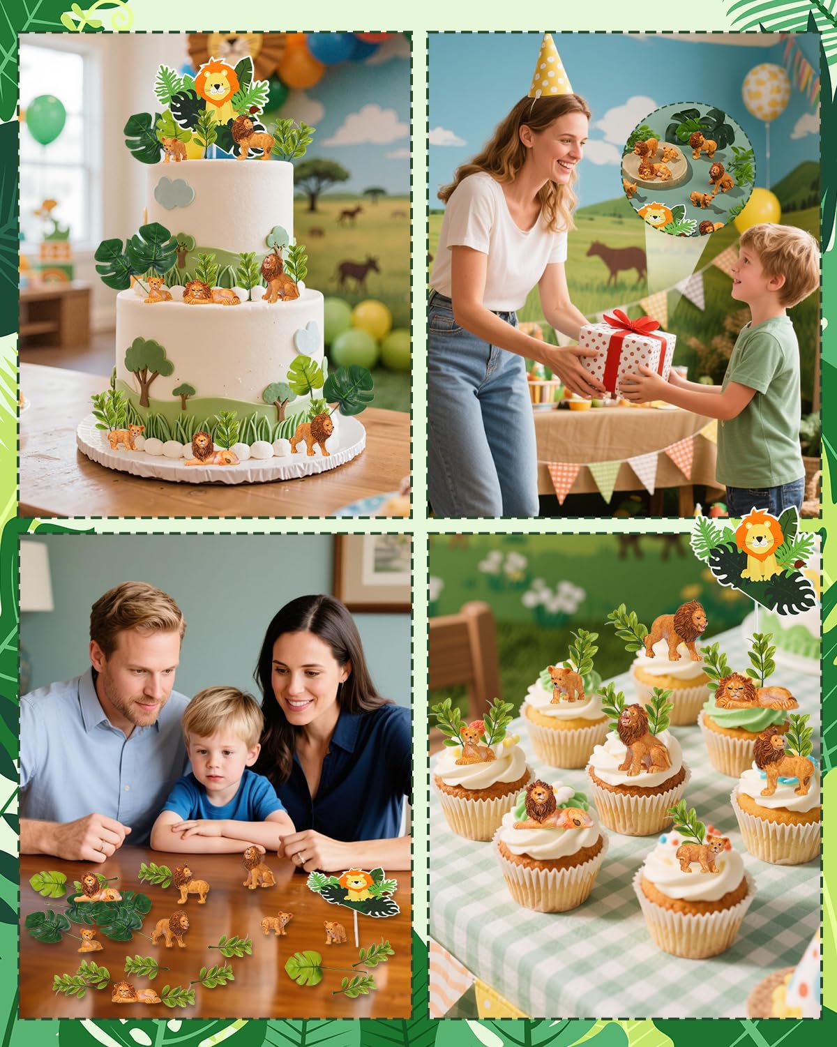 Glavatrix 25 Pcs Lion Cake Topper Lion Birthday Party Decorations Jungle Safari Animal Cake Decoration for Lion Wild Animal Theme Baby Shower Kids Boys Girls Birthday Party Supplies