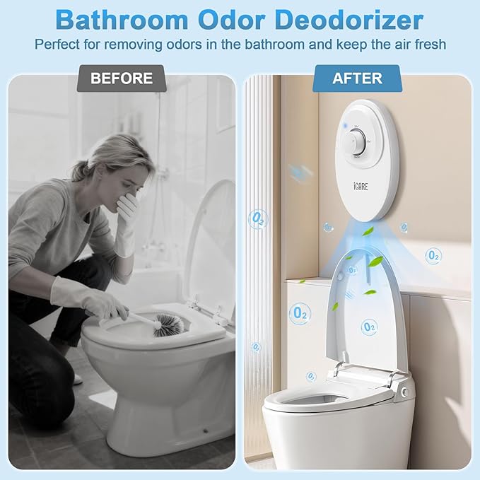 ICARE Ozone Odor Eliminator for Strong Odor 120mg/h Cat Litter Deodorizer Dog Poof Odor Removal Home Plug in Air Purifier for Toilet Kitchen Pets Shoe Smoke Car Formaldehyde Air Freshener