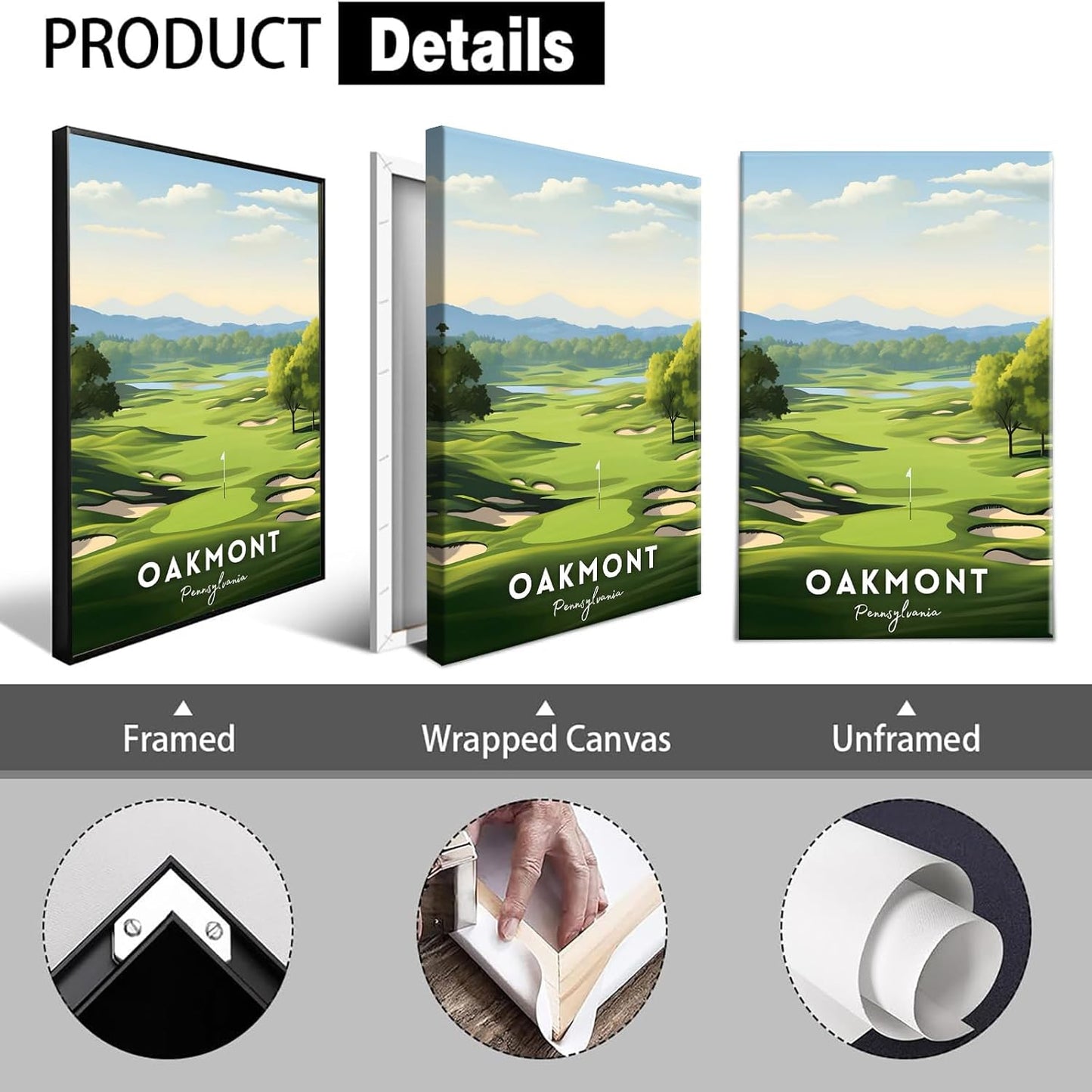 Oakmont Golf Course Poster Usa Travel Landscape Canvas Wall Art Unique Golf Lover Aesthetic Pictures Prints Painting For Living Room Bedroom Office Wall Decor 16x24in Framed