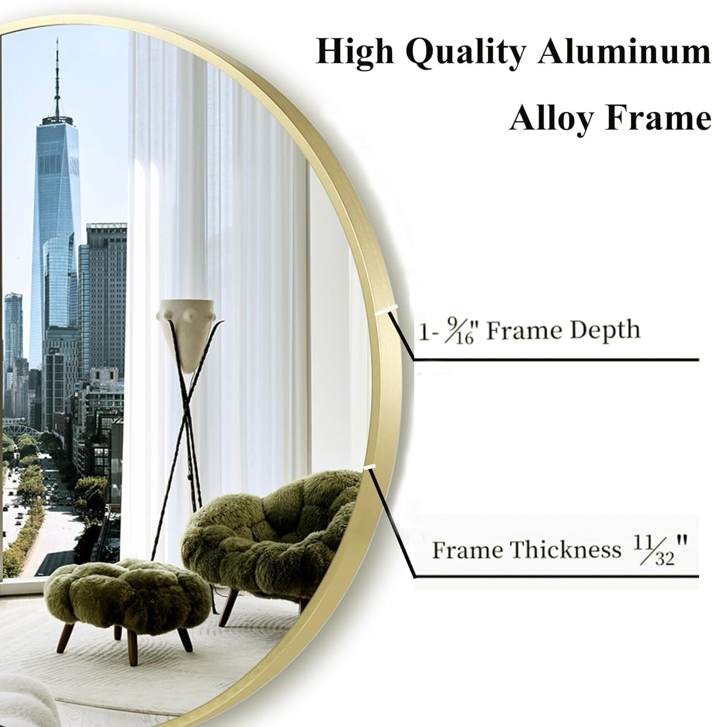 Large Round Gold Mirror 36 inch, Matte Gold Circle Mirror for Wall, Bathroom, Living Room, Hallway -Metal Framed Circular Decor