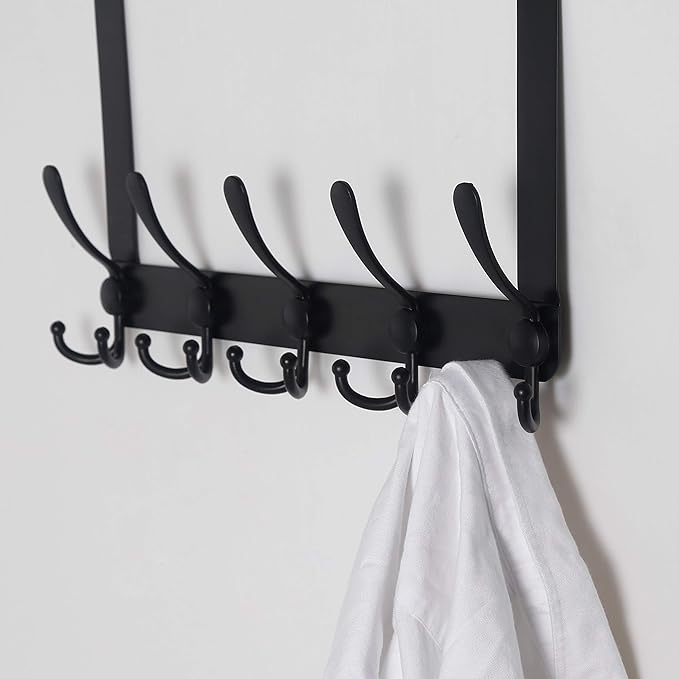 Dseap Over The Door Hook Hanger - 5 Tri Hooks, Heavy Duty Over The Door Towel Rack Coat Rack for Clothes Hat Towel, Black, 2 Packs