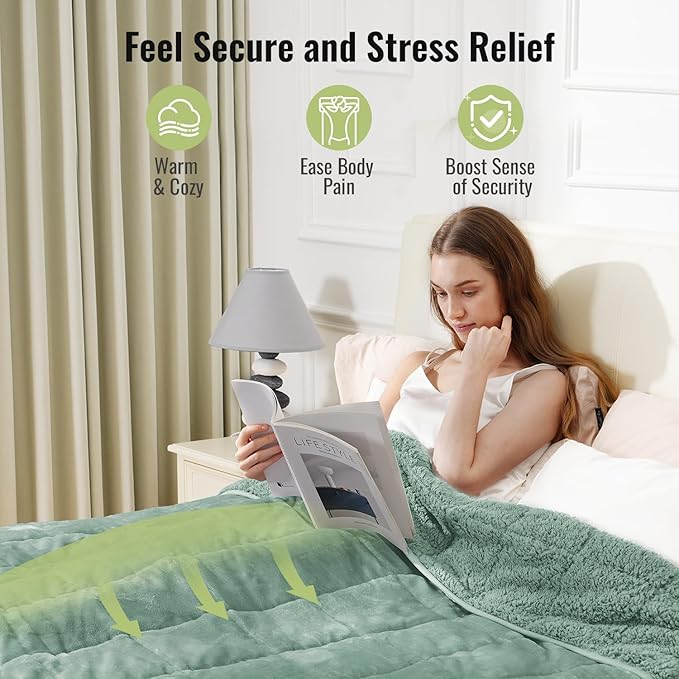 Uttermara Weighted Blankets for Adults Queen Size, 20lbs 60x80 inches Blanket with Soft Warm Plush Sherpa Fleece, Washable Thick Heavy Throw for Sleep, Anxiety and Calming, Sage Green