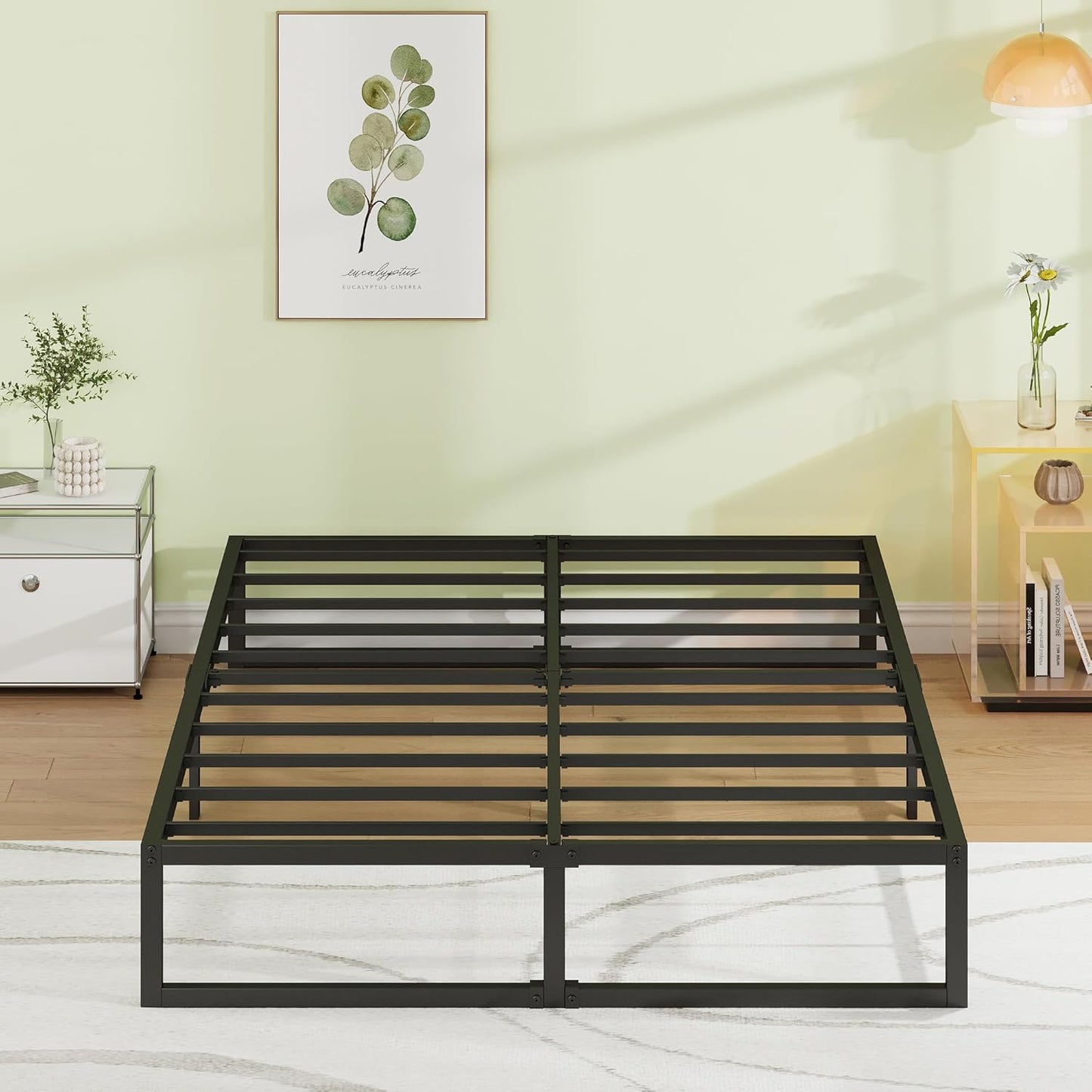 EMODA 12 Inch Queen Bed Frame No Box Spring Needed Heavy Duty Metal Platform BedFrame Queen Size with Steel Slats, Easy Assembly, Black