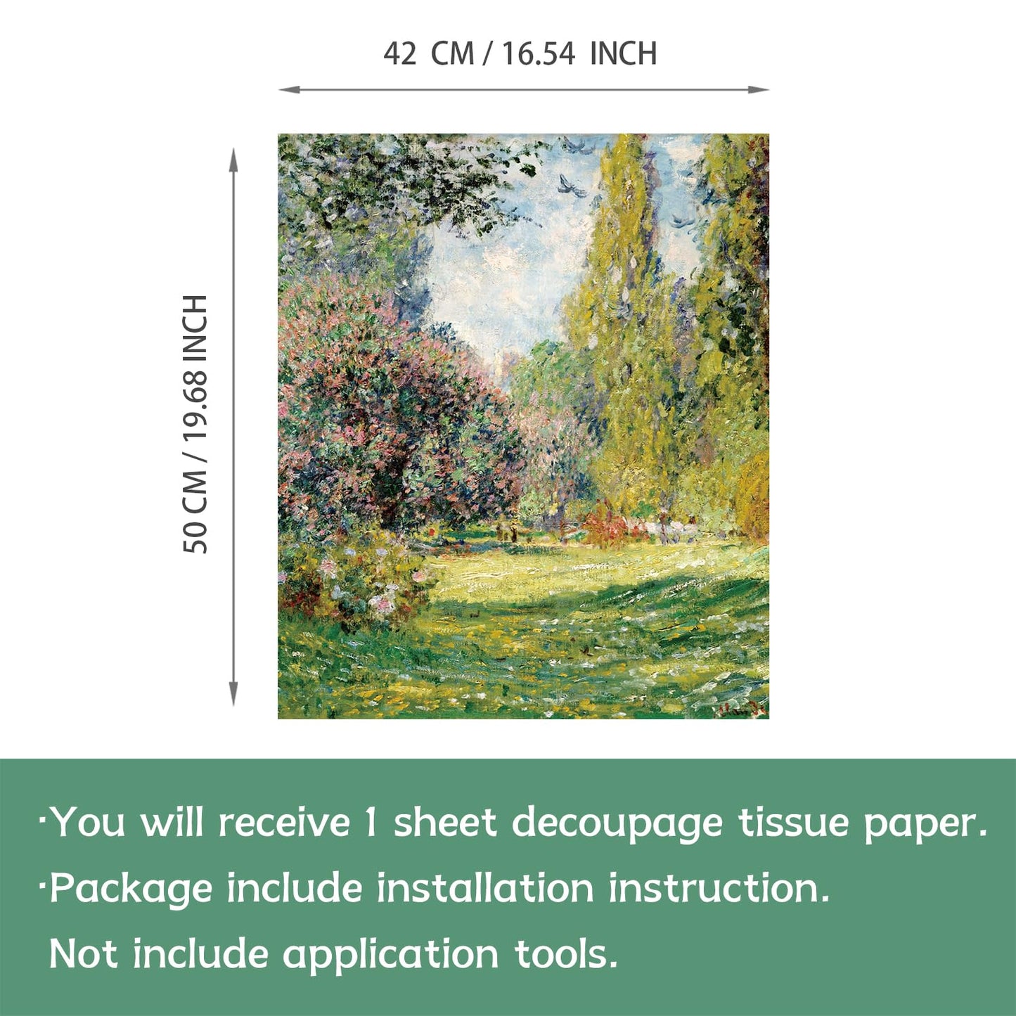Flortlias Large Decoupage Paper for Furniture, Floral Printed Tissue Paper for Furniture, DIY Crafts Rice Papers, Lively Yard, 16.53'' x 19.69''