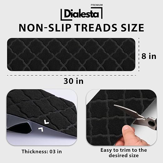 Stair Treads for Wooden Steps Indoor, Includes 15 Non-Slip Carpet Mat 8x30in with 5 Motion Sensor Lamps, Peel & Stick Carpet Stair Treads,Safety Stair Rugs for Kids, Elderly and Pets (Black)