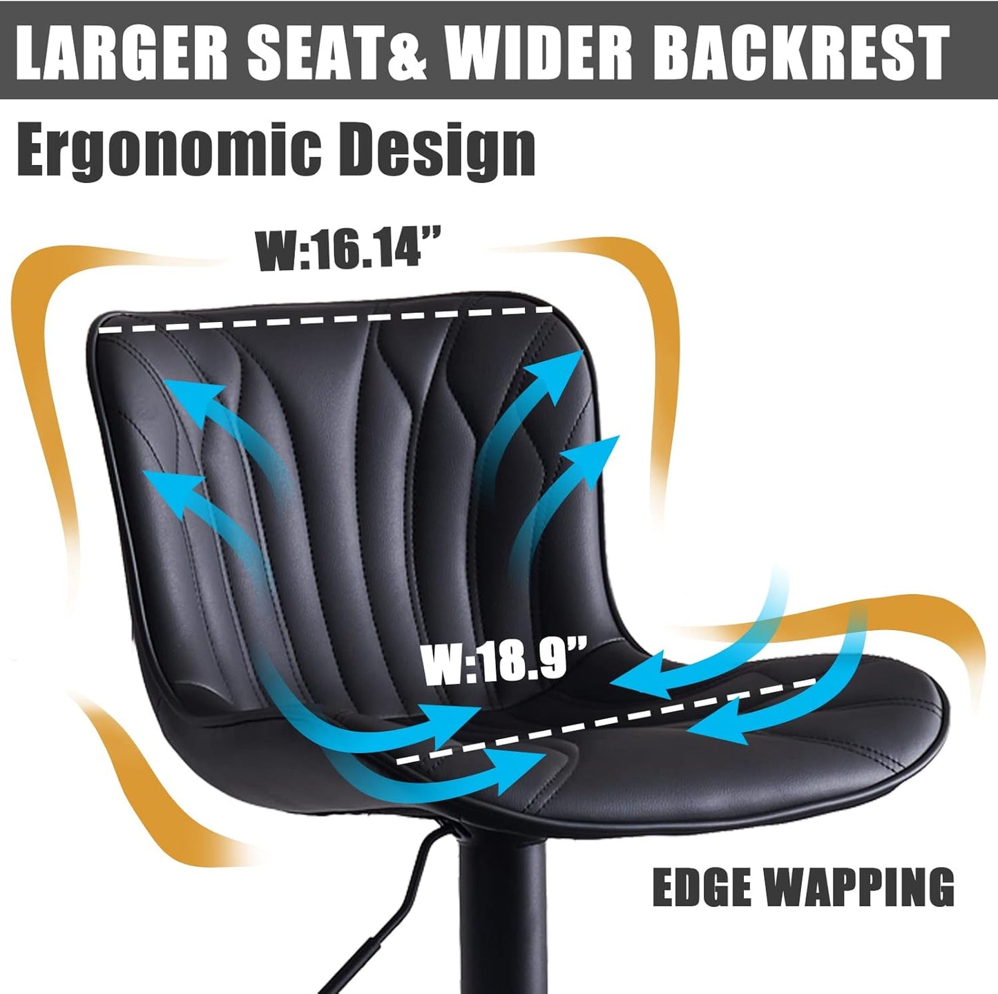 YOUNIKE 3 Black Bar Stools Modern Swivel Counter Height Bar Chair with Back Adjustable Kitchen Island Faux Leather Padded Barstools taburetes de bar Breakfast sillas para barra de cocina 3PCS