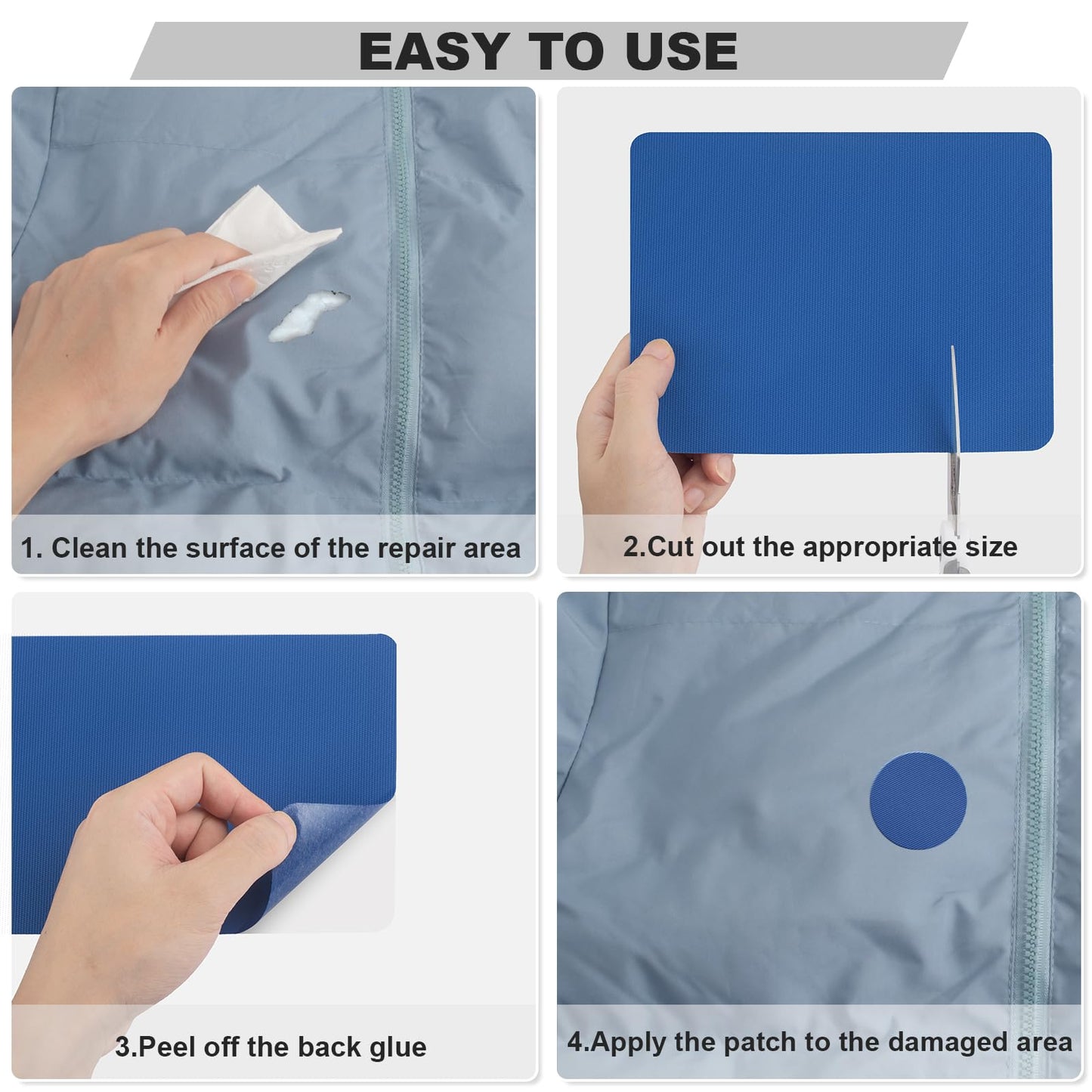 OAZ 8 Pieces 7.87 x 5.9 inch Nylon Repair Patches Nylon Fabric Patch Self-Adhesive Fabric Repair Tape Waterproof Lightweight Outdoor Gear Patch Kit for Down Jacket Clothing Tent Bag (Black/Navy Blue)