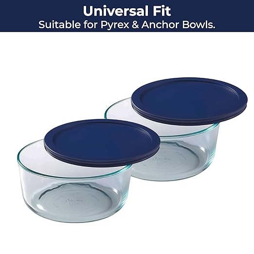 Wood Grip - Replacement Lids Compatible with Pyrex Glass Containers - Durable, Leakproof Lids - Fits 2 Cup Round Glass Bowls for Secure Food Storage - 6 Pack, Blue, 4-3/4" Diameter