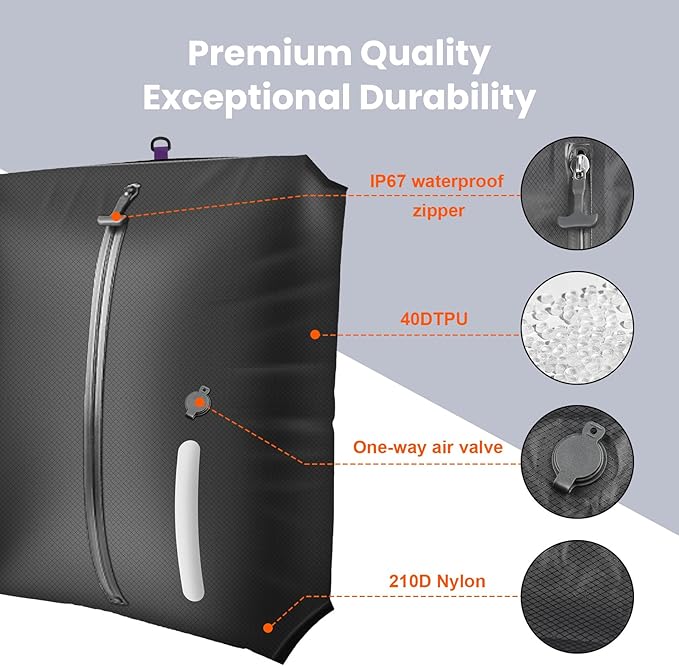 40L Travel Vacuum Bags with Pump – 2Pcs IP67 Waterproof Reusable Vacuum Compression Bags for Travel,Backpack & Suitcases,Home Storage, Vacuum Seal bags for Clothing travel (2PC + PUMP)