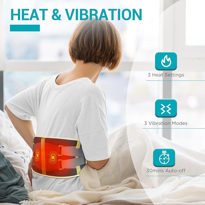 Comfytemp Cordless Heating Pad with Massager for Back, Portable Lower Back Massager FSA Eligible HSA Rechargeable Wireless Electric, Birthday Gifts for Women Men Mom Dad Seniors 30Auto-Off Grey Yellow