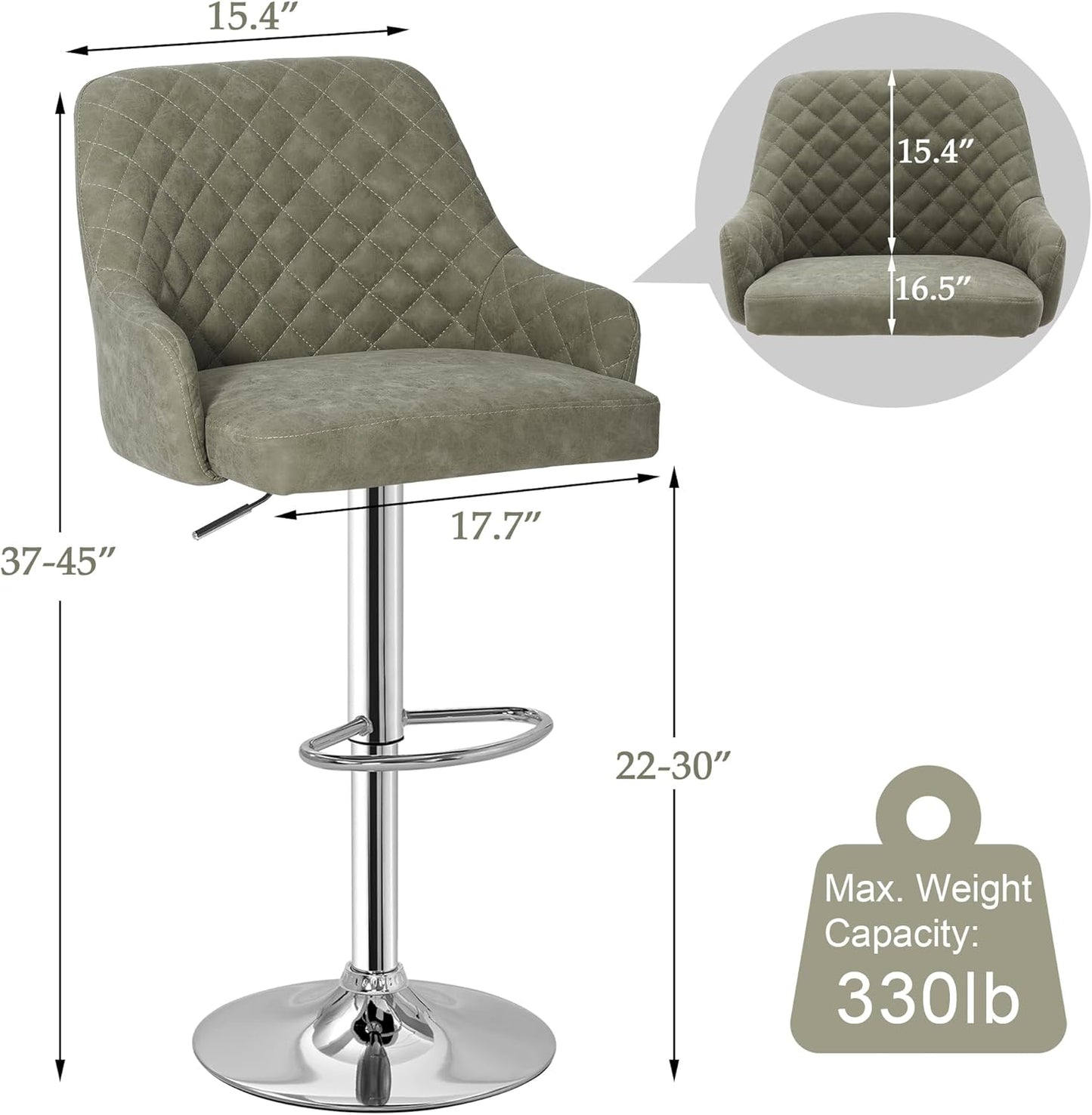 VECELO Bar Stools Set of 4, Adjustable Bar Stools with Back, Bar Height Stools for Kitchen Counter