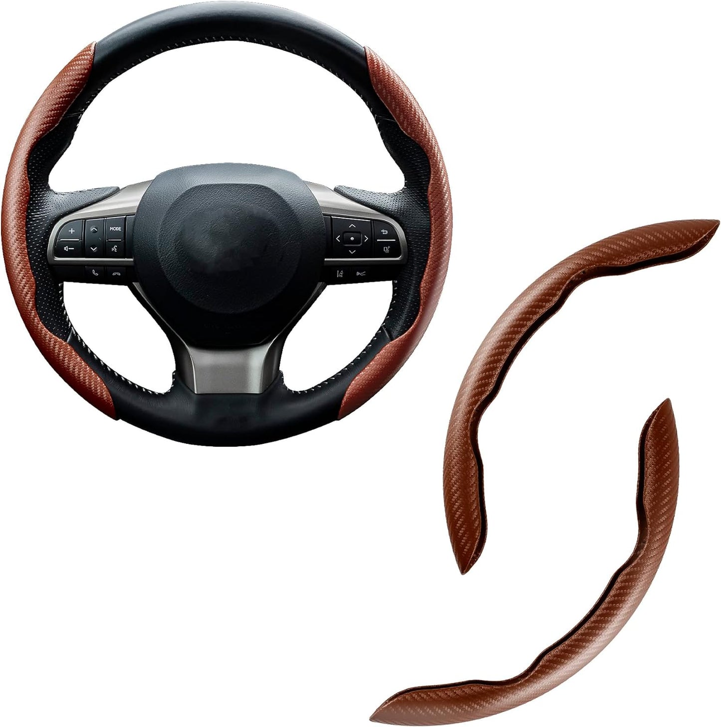 Amiss Car Carbon Fiber Anti-Skid Steering Wheel Cover/ Interior Accessories, Segmented Butterfly Universal 99% Wheel Cover Protector (Champagne)