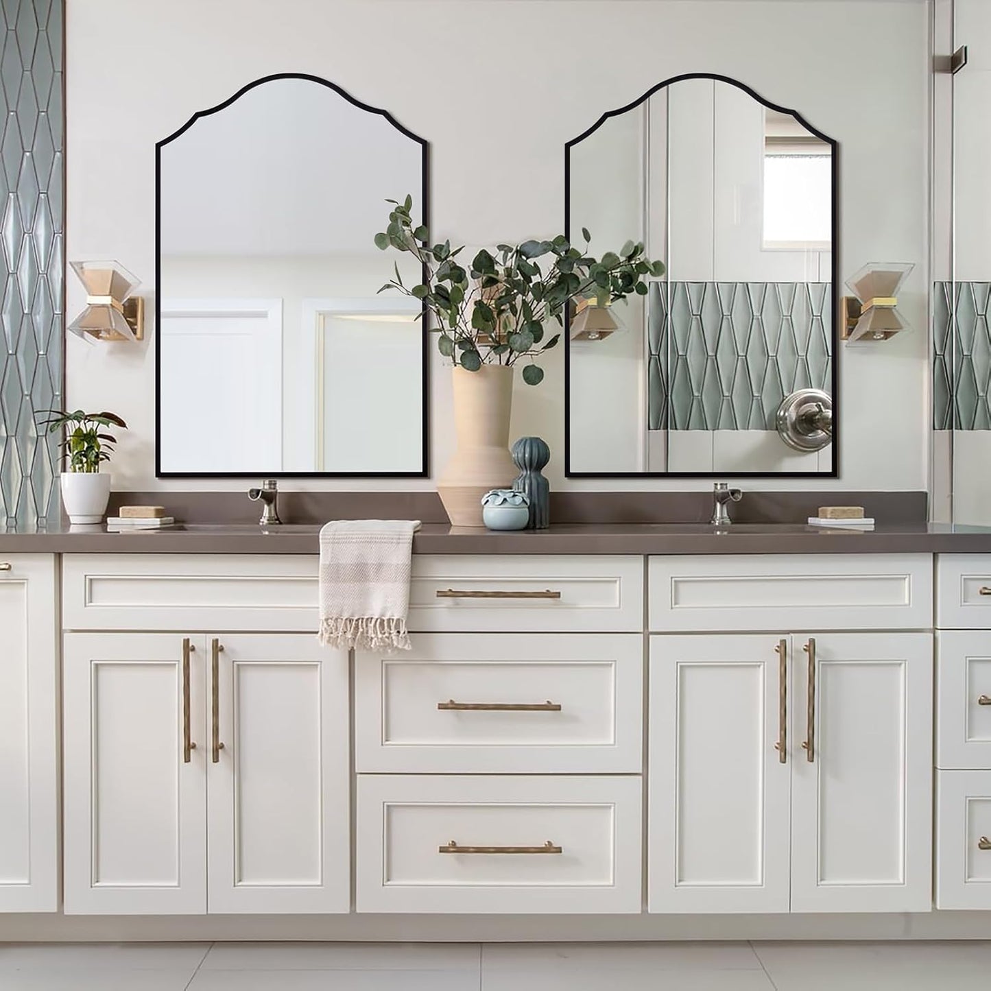 Large Arched Mirror Wall Decor, 40"x28" Black Vanity Mirror, with Antique Metal Frame, Decorative Wall Mirror for Entryway, Bathroom, Living Room, Bedroom