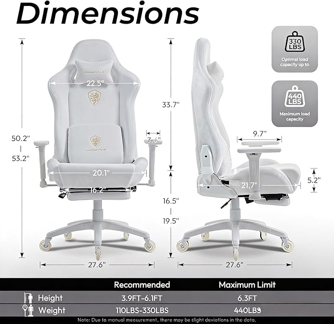 Dowinx Big and Tall Gaming Chair with Suede Fabric Breathable, Game Chairs for Adults with Oversized Thick Seat for 440lbs, Ergonomic Gamer Chair for Streaming & Long Gaming Sessions, Light White