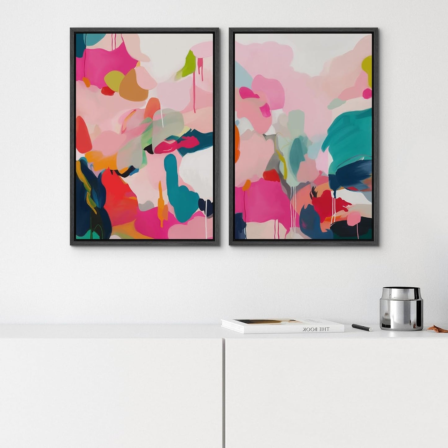 SIGNWIN Framed Canvas Print Wall Art Colorful Abstract Vibrant Pink and Blue Drip Illustrations Modern Art Decorative Contemporary for Living Room, Bedroom, Office - 24"x36"x2 Black