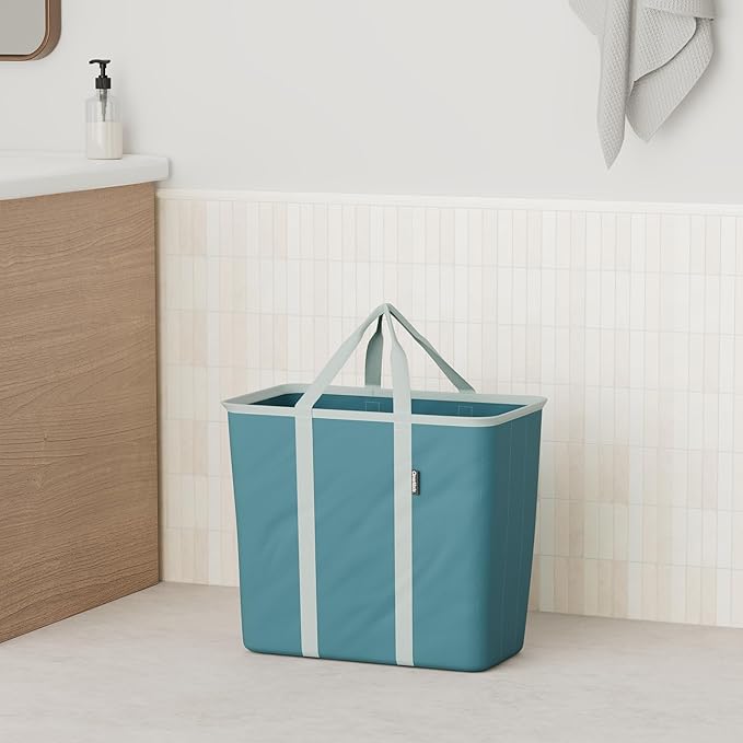 CleverMade Collapsible Laundry Caddy - Teal 2-Pack 64L - Foldable Storage Organization Container for Clothes Laundry Room Storage Solution