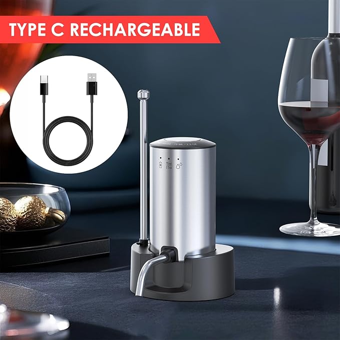 Vinflow Electric Wine Aerator decanter,Rechargeable electric wine decanter with Pourer,Measured Wine Aerator Pourer Spout with Base & Hold-to-Pour Modes for Wine Lovers