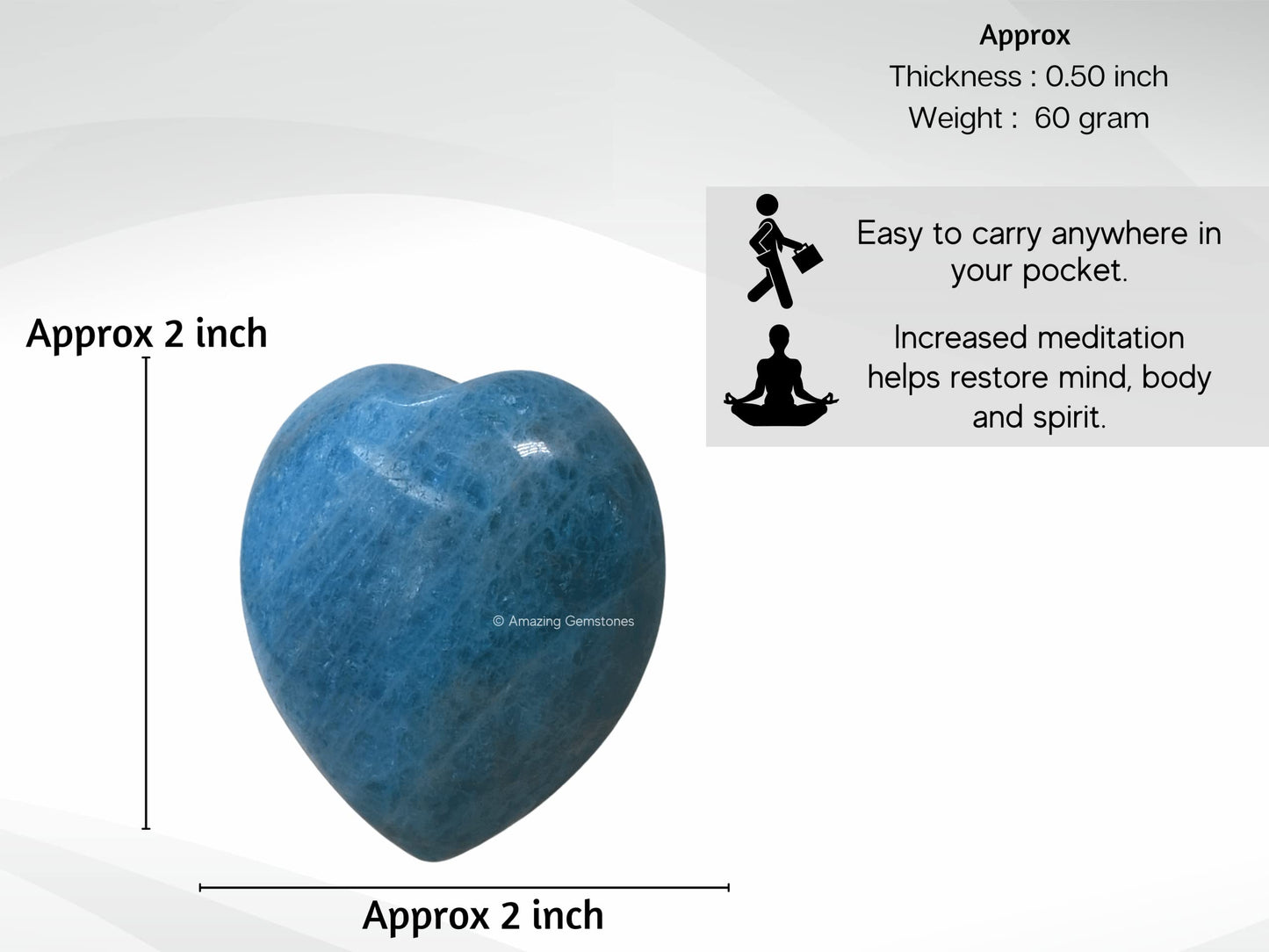 Blue Apatite Crystal Heart Palm Stone - Pocket Massage Worry Stone for Natural Body Chakra Balancing, Reiki Healing and Crystal Grid