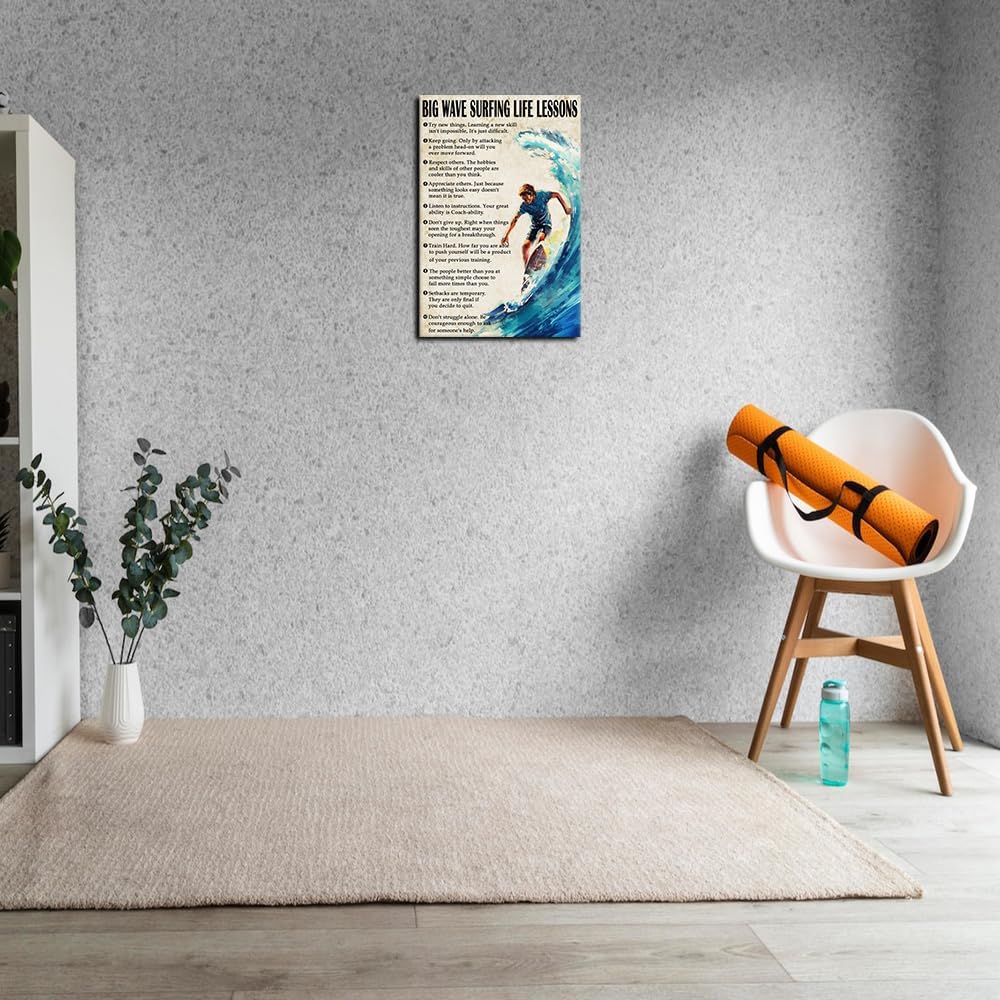 Strofupp Surfing Poster Framed Motivational Quotes Prints Vintage Surf Wall Art Life Lessons Pictures Canvas Artwork 08x12 inches