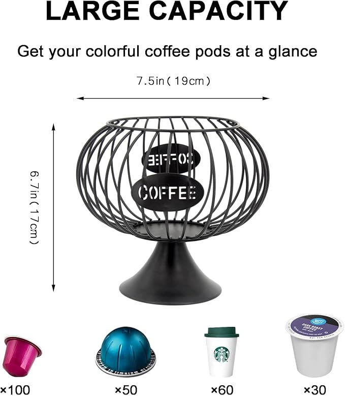 Bokelai Large Capacity Coffee Pod Holder for Countertop K Cup Organizer Metal Storage Basket for Keuring Pods K Cup Storage for Capsule Creamer Coffee Bar Decor Black