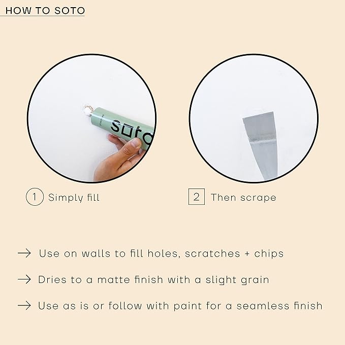soto Small Hole Repair, White Spackle, 4 Ounces (No. 06 Gesso White) — High Strength Small Hole Filler for use on: Walls, Drywall, Ceiling, Furniture, Cabinets