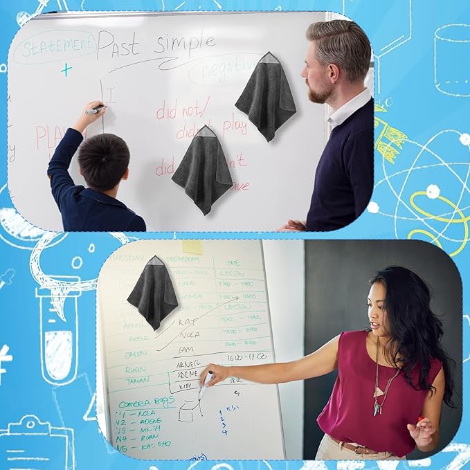 4 Pcs Magnetic Microfiber Cleaning Cloth, Microfiber Dry Erase Eraser for Whiteboards, Blackboards, Chalkboards, Glassboards Reusable and Washable 9.8'' X 9.8''