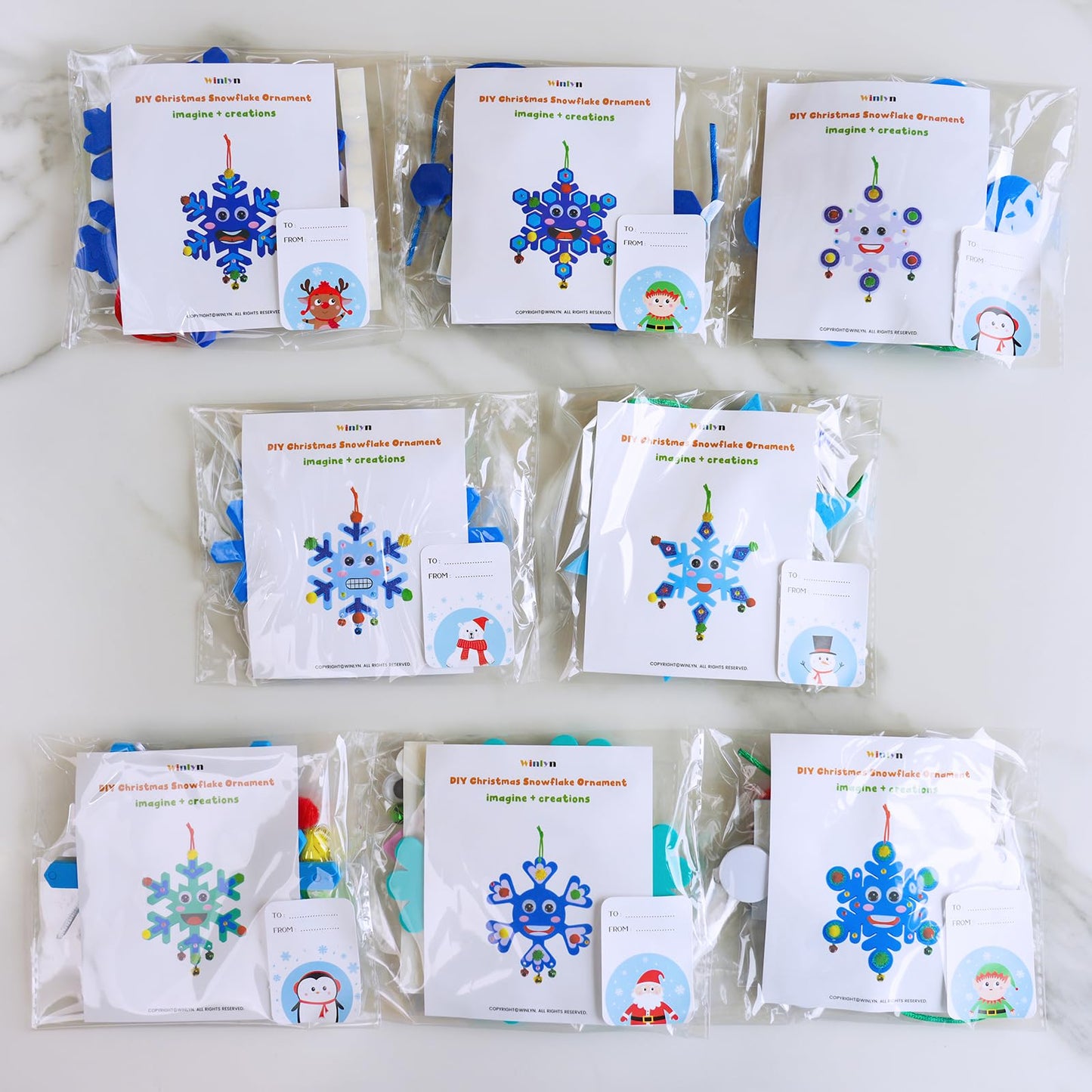 Winlyn 24 Sets Christmas Craft Kits Winter Crafts DIY Snowflake Ornaments Decorations Art Sets Foam Snowflakes Smile Stickers Jingel Bells for Kids Holiday Home Classroom Activities Party Favors