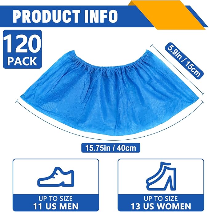 120 Pack(60 Pairs) Shoe Covers Disposable, Non-woven Fabric Shoes Covers for Indoor, Blue Durable & Reusable Disposable Boot & Shoe Covers, Larger Size Fits Various Shoes