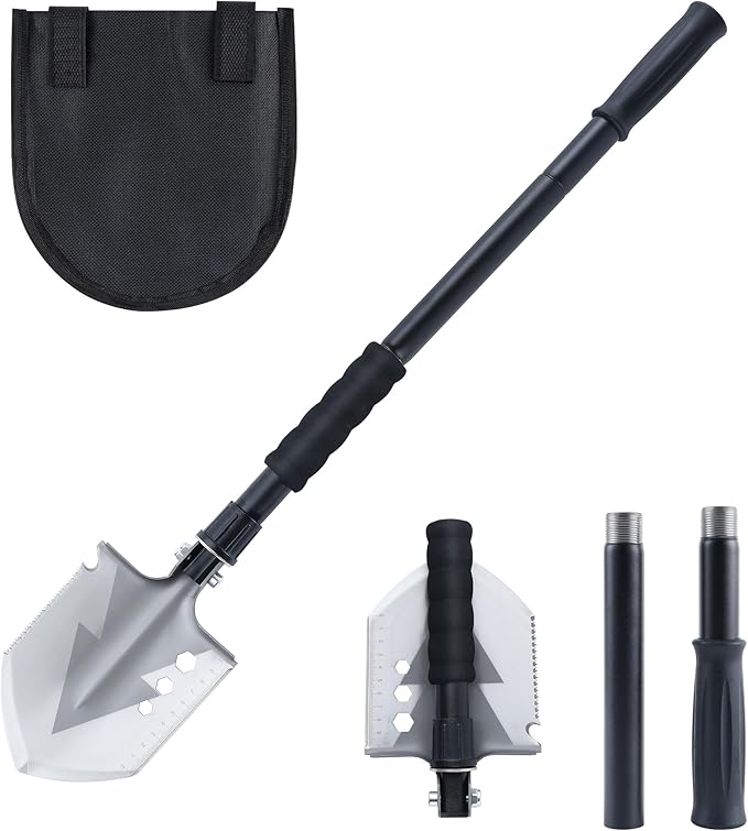 Folding Survival Shovel, Camping Shovel for Off Road, Gardening, Beach, Digging Dirt, Sand, Mud and Snow, Emergency and Outdoor, 29 inch