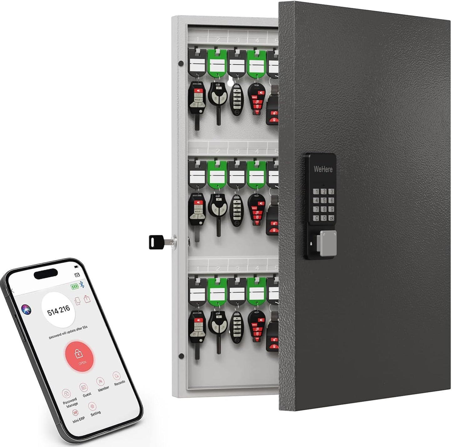 72 Key Lock Box, Key Cabinet Organizer Wall Mount use OTP Technology Unlock,Fixed Password/Bluetooth Unlock,Key Safe Security Storage Lockbox Holder for Valets, Hotels, Car and House