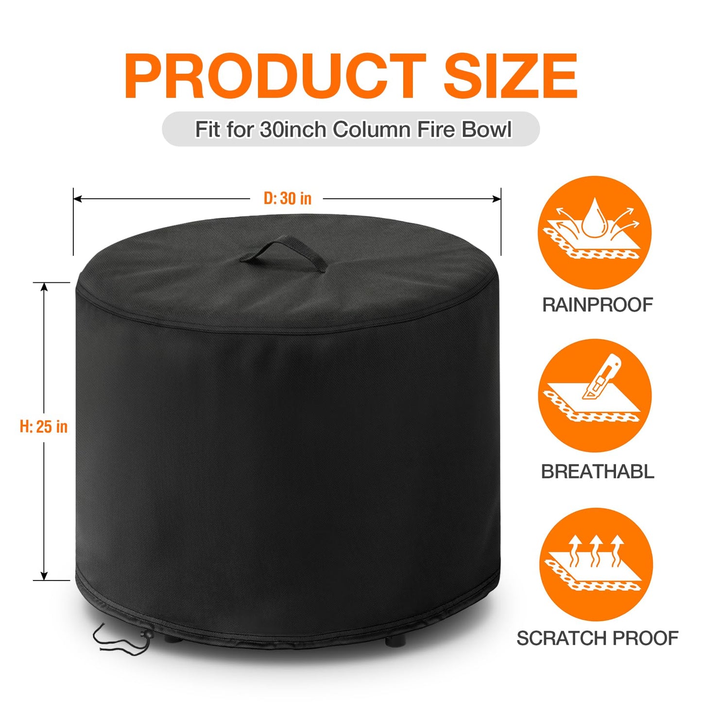 POMER Fire Pit Cover,30inch Round Fire Pit Cover for BALI OUTDOORS Gas Firepit Table Waterproof Propane Gas Fire Pit Column Cover - 30" D x 25" H