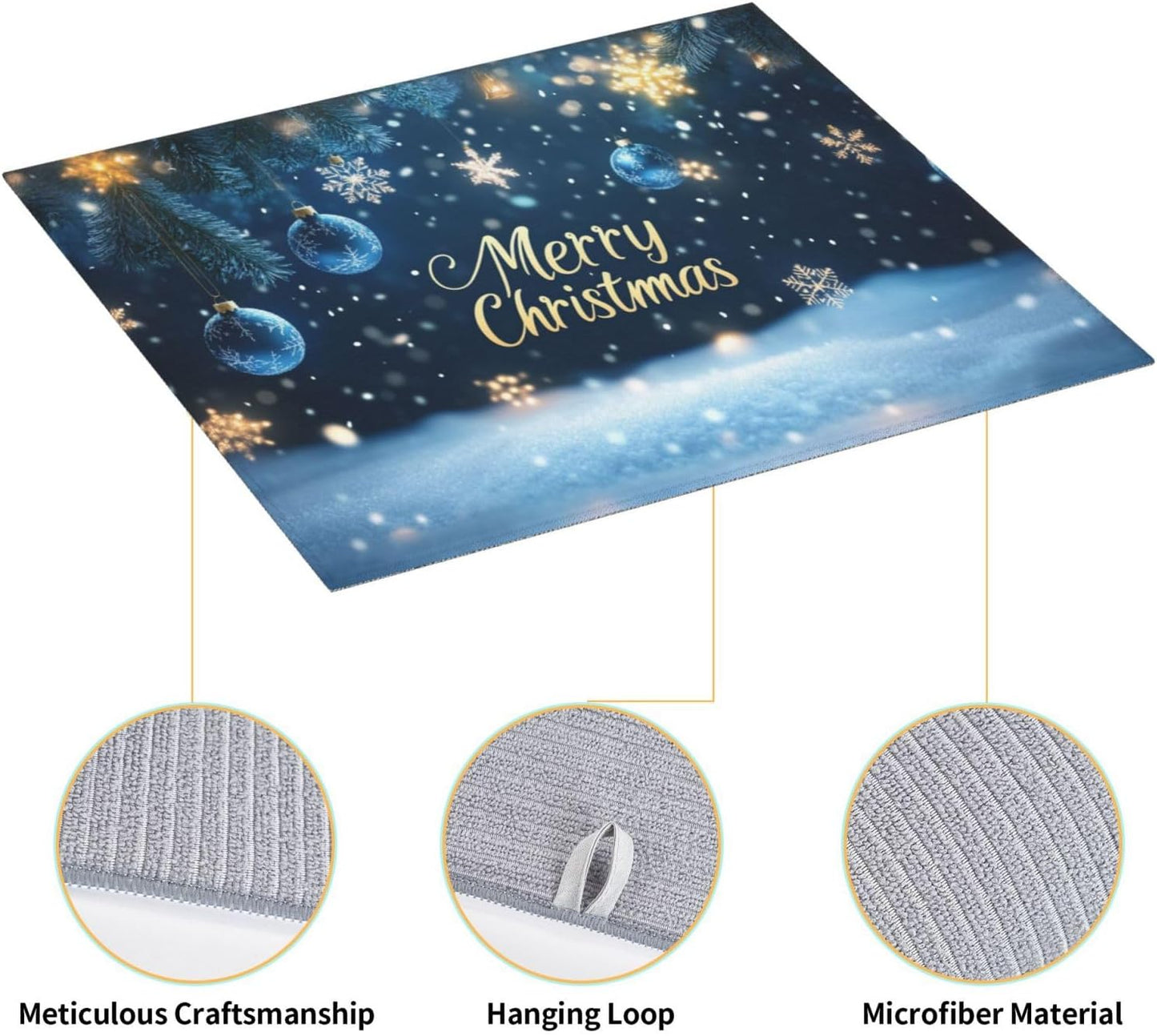 Dish Drying Mat Winter Snowflake Christmas Blue Ball Absorbent Microfiber Non Slip Quick Dry Heat Resistant Holiday Decorative Kitchen Counter Mat for Plates Cups Glasses 16x18 Inch