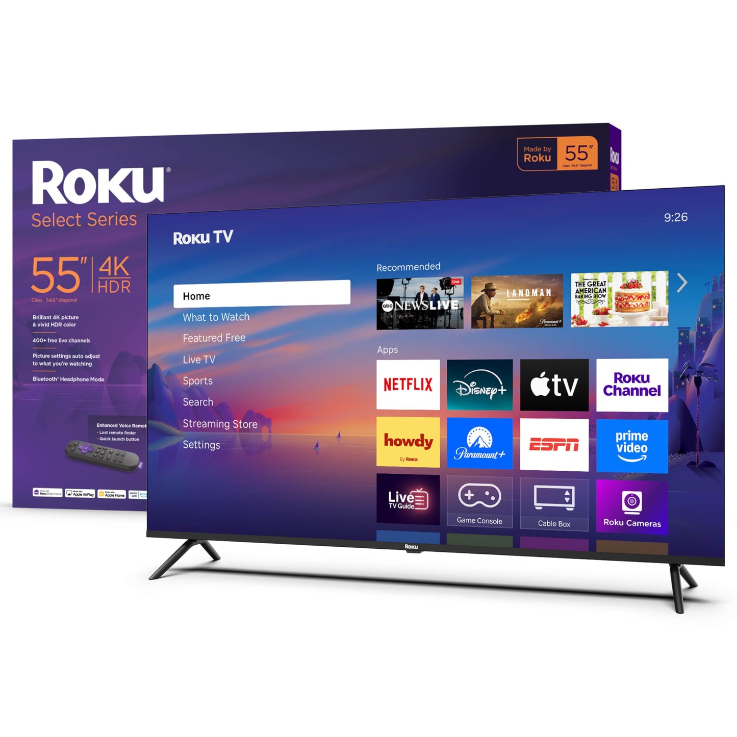 Roku Smart TV 2025 - 55-Inch Select Series, 4K HDR TV - Roku TV with Enhanced Voice Remote - Flat Screen LED Television with Wi-