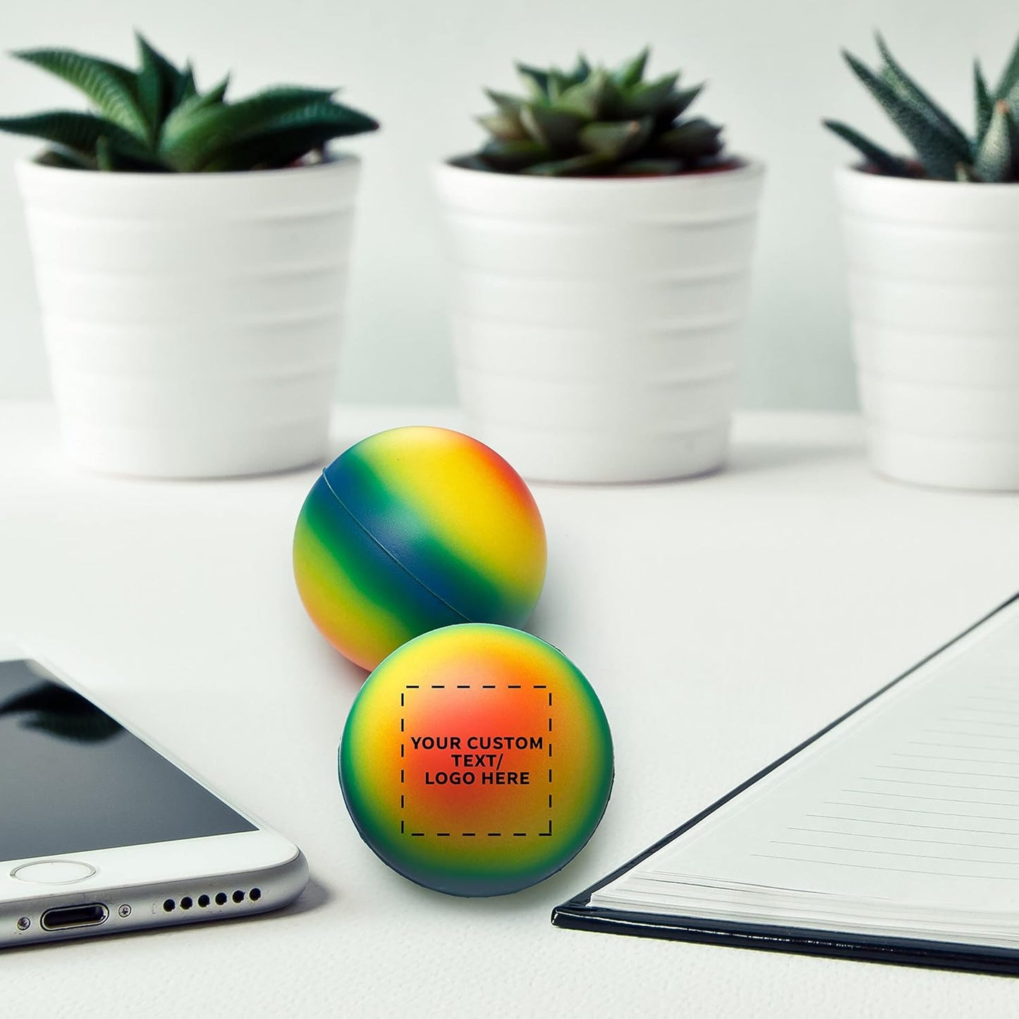 DISCOUNT PROMOS Custom Rainbow Squeeze Balls Set of 100, Personalized Bulk Pack - Perfect for Promotional Giveaways - Rainbow
