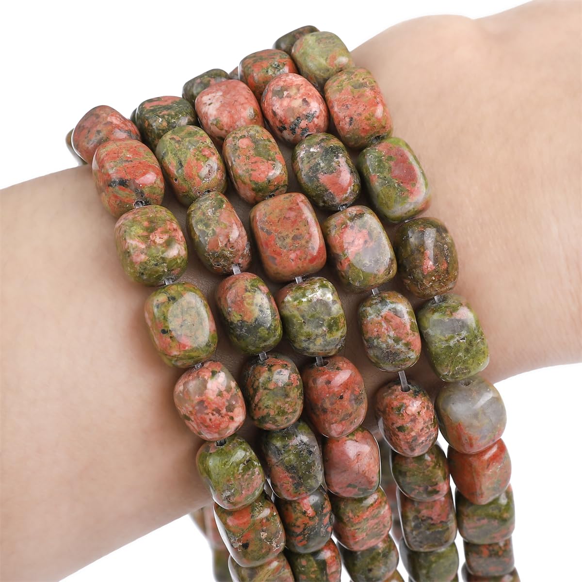 BEADIA Natural Unakite Cuboid Stone Loose Semi Gemstone Beads for Jewelry Making 8mmx12mm 38cm/Strand