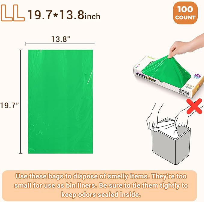 Odor-Sealing Dog Poop Bags 100 Count, Extra Strong Odor Control, Mutil-Layer Unscented Pet Waste Bags with Leak-Proof Design, Ideal for Dog Walks & Backyard Cleanup (Size:XL, Color:Green)